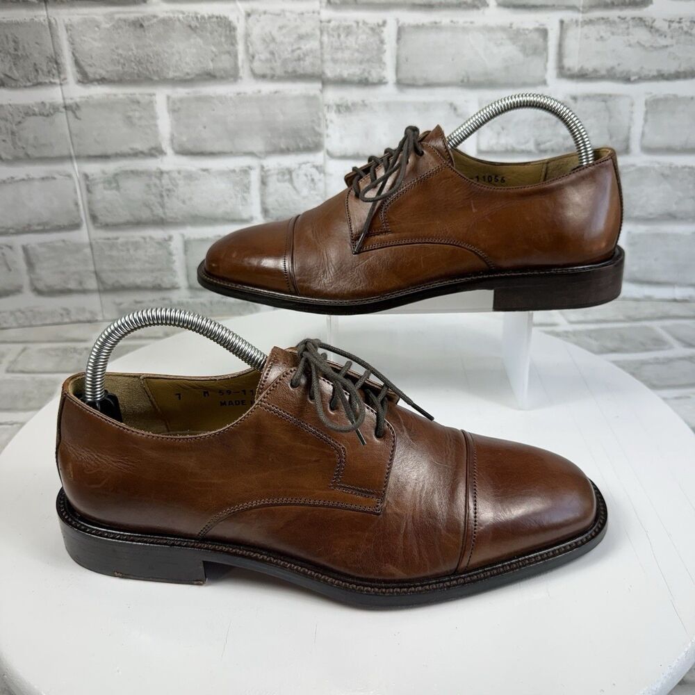 J. Murphy Men's Size 7 M Brown Leather Oxford Lace Up Cap Toe Dress Shoes